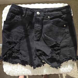 Black Distressed Denim Shorts